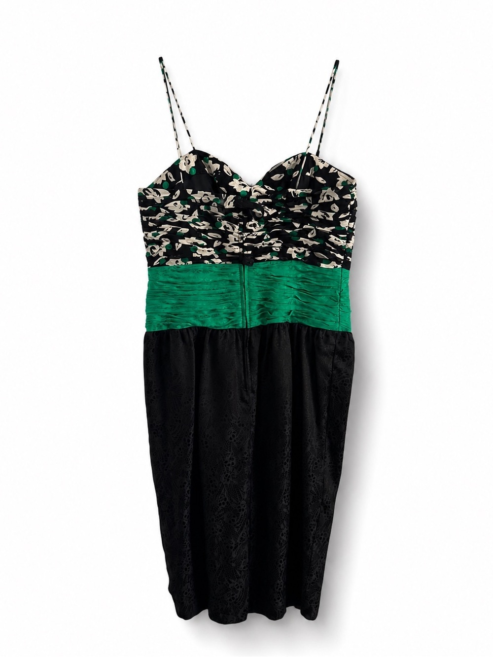 Vintage Terri John Rickie Freeman Silk Black Green Floral Cocktail Dress SZ 10 - Picture 4 of 7
